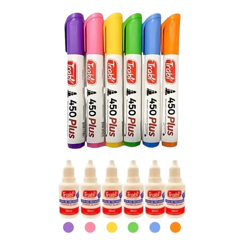 Marcadores Para Pizarra Trabi 450 X6 Colores + 6 Tintas 30ml - comprar online