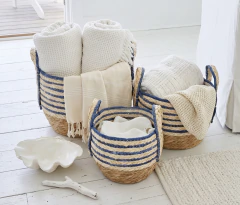 Canasto de Fibras Orgánicas Nº22 SETx3 NATURAL/AZUL - Cinderella Decoración | Tienda de Deco Online