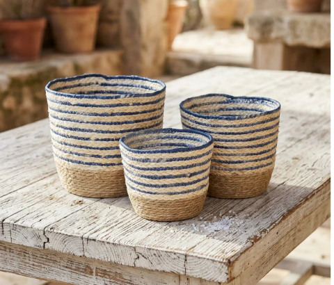 Canasto de Fibras Orgánicas Set x3 Natural/azul 50 cm N°24