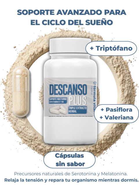 Descanso Plus - Inductor Natural de Sueño Profundo con Triptófano, Valeriana y Pasiflora | 60 cápsulas