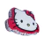 Almofada em formato do rosto da Hello Kitty com laço vermelho, ideal para decoração de quartos infantis e fãs da personagem.