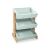 Estante organizadora Mulan de madeira com três prateleiras inclinadas, ideal para organização de brinquedos e livros.