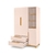 Roupeiro Bolt rosa com detalhes em madeira, duas portas, duas gavetas e prateleiras laterais, ideal para organização de roupas e acessórios.