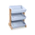 Estante organizadora Mulan de madeira com três prateleiras inclinadas, ideal para organização de brinquedos e livros.
