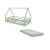 Cama Montessori estilo cabana na cor verde floresta acompanhada de um colchão D23, ideal para quarto infantil.