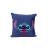 Almofada azul 25x25 cm com estampa do personagem Stitch sorrindo, ideal para decoração divertida e aconchegante.