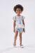 Conjunto Infantil Blusa Estampada Floral com Tule e Shorts Azul - comprar online