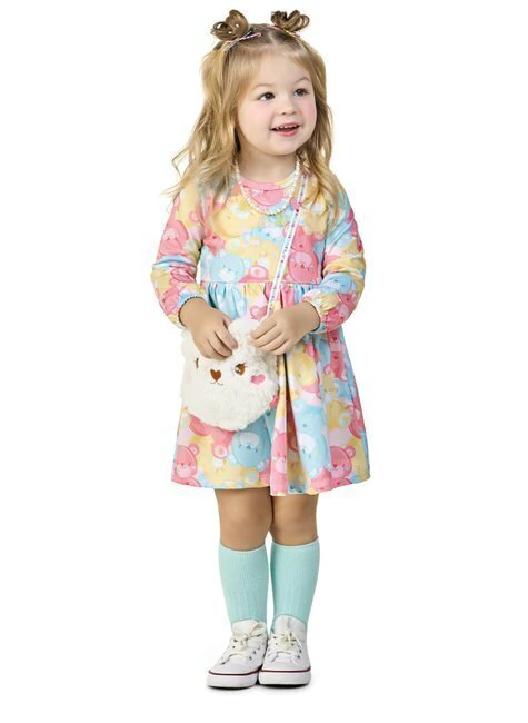 Vestido Manga Longa com Bolsinha Ursinho
