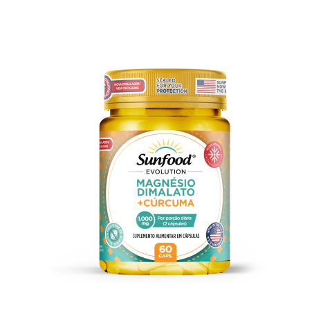 MAGNÉSIO DIMALATO + CÚRCUMA 1.000MG 60 CAPSULAS SUNFOOD EVOLUTION