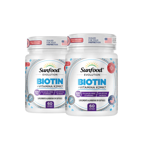 KIT 02 BIOTIN + VITAMINA K2 MK7 500MG 60 SOFTGELS - SUNFOOD EVOLUTION