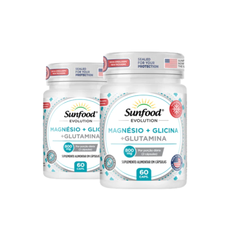 KIT 02 MAGNÉSIO + GLICINA + GLUTAMINA 800MG 60 CAPSULAS - SUNFOOD EVOLUTION