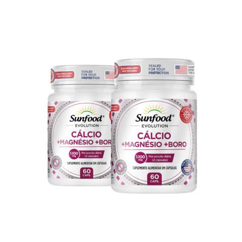 KIT 02 CÁLCIO + MAGNÉSIO + BORO 1100MG 60 CAPSULAS - SUNFOOD EVOLUTION