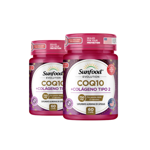 KIT 02 COQ10 + COLÁGENO TIPO 2 750MG 60 CAPSULAS - SUNFOOD EVOLUTION