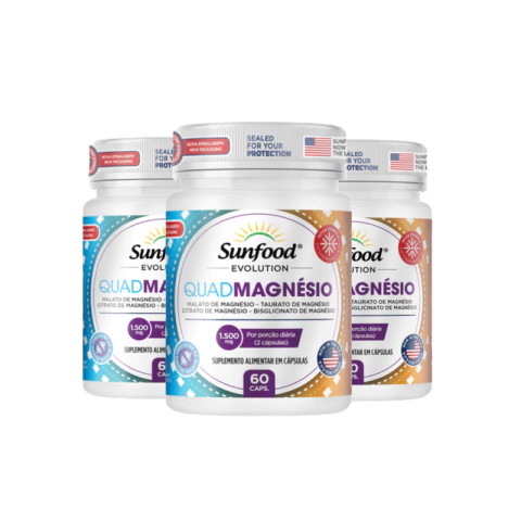KIT 03 QUADMAGNÉSIO 1500MG 60 CAPSULAS - SUNFOOD EVOLUTION
