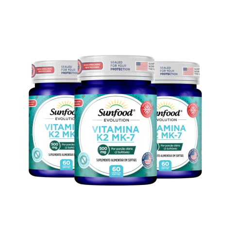 KIT 03 VITAMINA K2 MK-7 500MG 60 SOFTGELS - SUNFOOD EVOLUTION