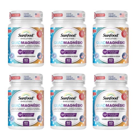 KIT 06 QUADMAGNÉSIO 1500MG 60 CAPS SUNFOOD EVOLUTION