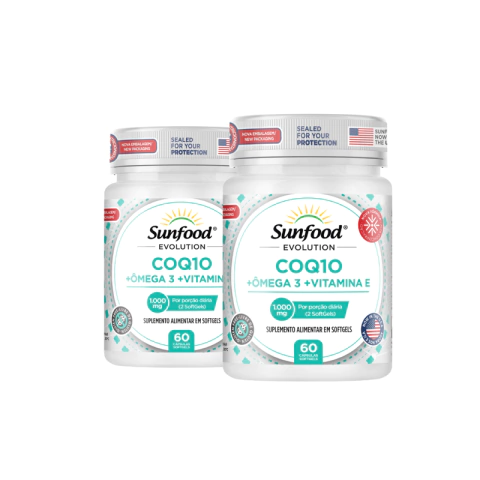 KIT 02 COQ10 + OMEGA 3 + VITAMINA E 1000MG 60 SOFTGELS - SUNFOOD EVOLUTIO