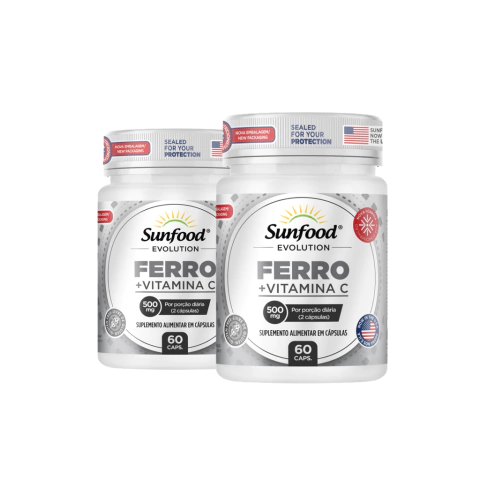 KIT 02 FERRO + VITAMINA C 500MG 60 CAPSULAS - SUNFOOD EVOLUTION