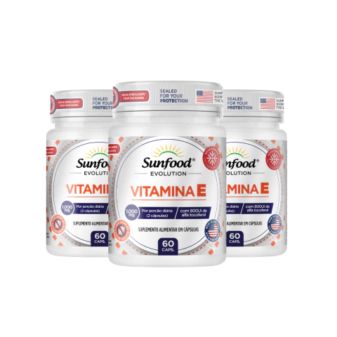 KIT 03 VITAMINA E 1000MG 60 CAPSULAS - SUNFOOD EVOLUTION