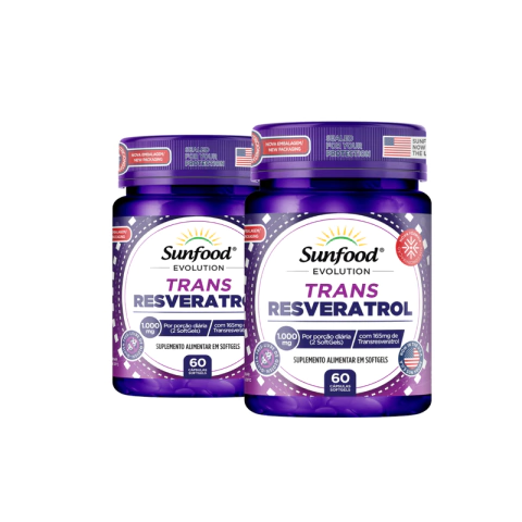 KIT 02 TRANS RESVERATROL 1000MG 60 SOFTGELS - SUNFOOD EVOLUTION
