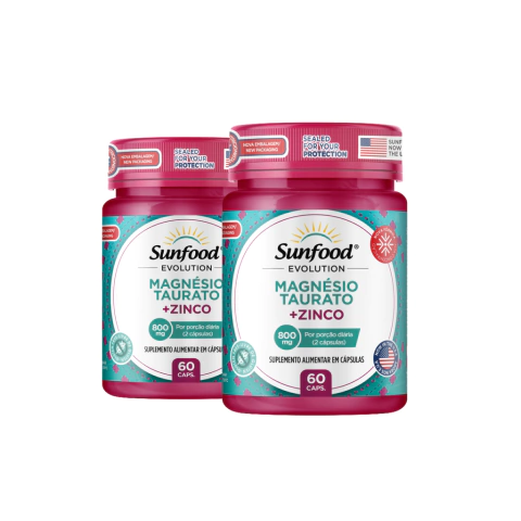 KIT 02 MAGNÉSIO TAURATO + ZINCO 800MG 60 CAPSULAS - SUNFOOD EVOLUTION