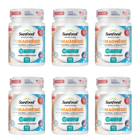 KIT 06 TRIMAGNÉSIO 1000MG 60 CAPSULAS - SUNFOOD EVOLUTION