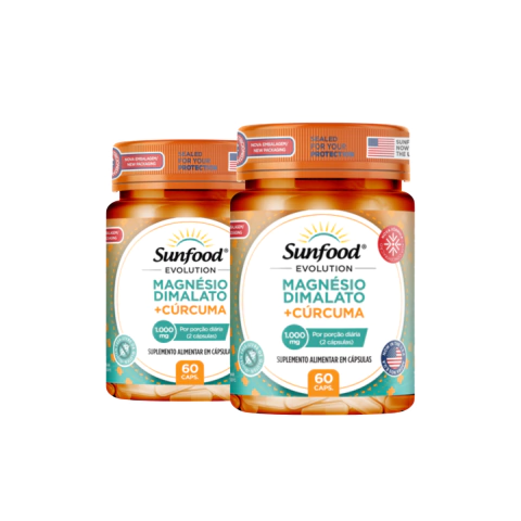 KIT 02 MAGNÉSIO DIMALATO + CÚRCUMA 1000MG 60 CAPSULAS - SUNFOOD EVOLUTION