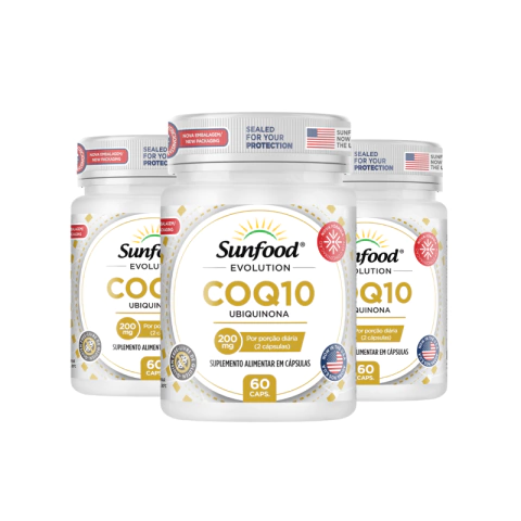 KIT 03 COQ10 UBIQUINONA 200MG 60 CAPSULAS - SUNFOOD EVOLUTION