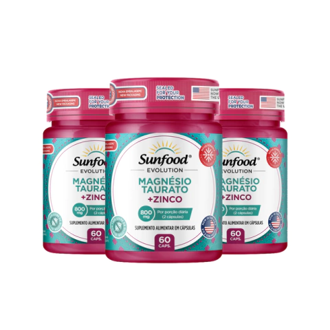 KIT 03 MAGNÉSIO TAURATO + ZINCO 800MG 60 CAPSULAS - SUNFOOD EVOLUTION
