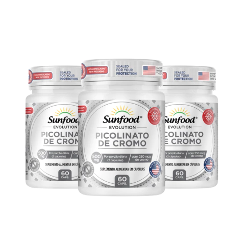 KIT 03 PICOLINATO DE CROMO 500MG 60 CAPSULAS - SUNFOOD EVOLUTION