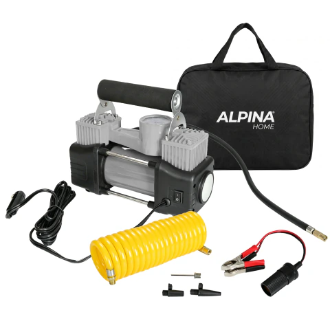 Compresor De Aire 12V Inflador Portatil Auto Bici Moto Doble Piston Alpina