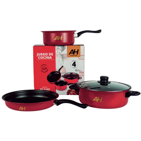 Bateria De Cocina Ollas Sarten 4 Piezas Antiadherentes Alpina DR 2102 Linea Economica - comprar online