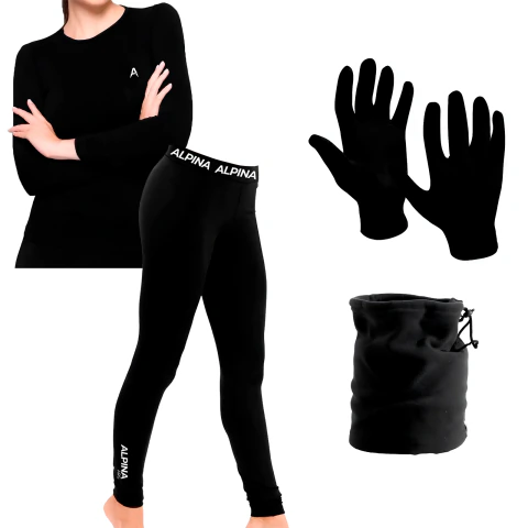 Kit Conjunto Termico + Guantes P Piel + Cuello Cordon Frio Extremo Deportivo Mujer Alpina