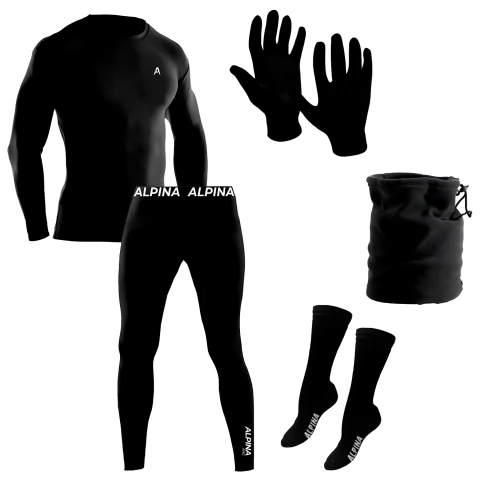 Kit Conjunto Termico + Guantes Pp + Medias Pp + Cuello Frio Extremo Deportivo Hombre Alpina