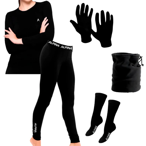Kit Conjunto Termico + Guantes Pp + Medias Pp + Cuello Frio Extremo Deportivo Mujer Alpina