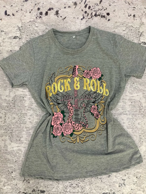 Remera Bordada "Rock & Roll Flor Guitarra " - comprar online