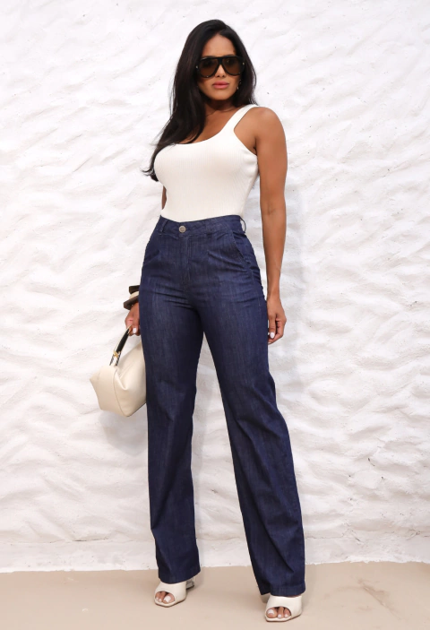 CALÇA WIDE LEG FIT JEANS LEVE, AZUL INTENSO