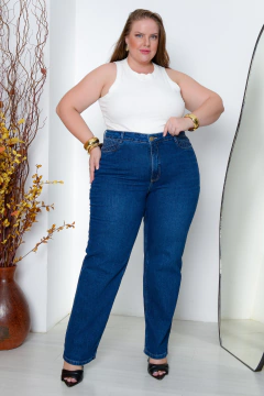CALÇA RETA PLUS SIZE ESCURA MYYSSE