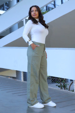 CALÇA WIDE LEG FIT CARGO VERDE OLIVA LINHO na internet