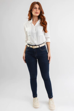 CALÇA CIGARRETE ESCURA BORDADA DEMAX