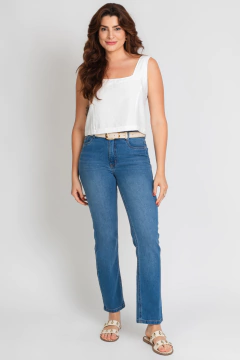 CALÇA RETA JEANS LAVAGEM CLARA