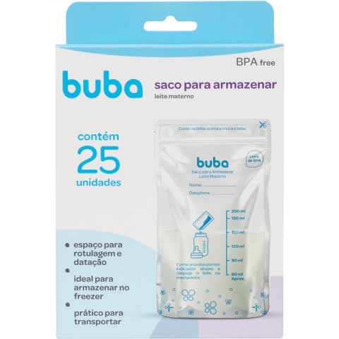 Kit com 25 Sacos para Armazenar Leite Materno 200ml Buba