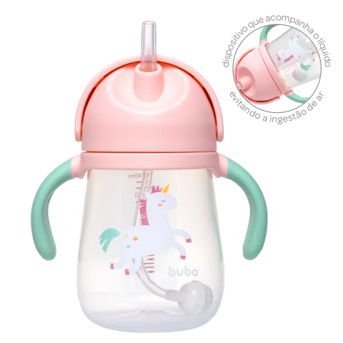 Copo com Dispositivo Canudo Magic Unicórnio 240ml Buba