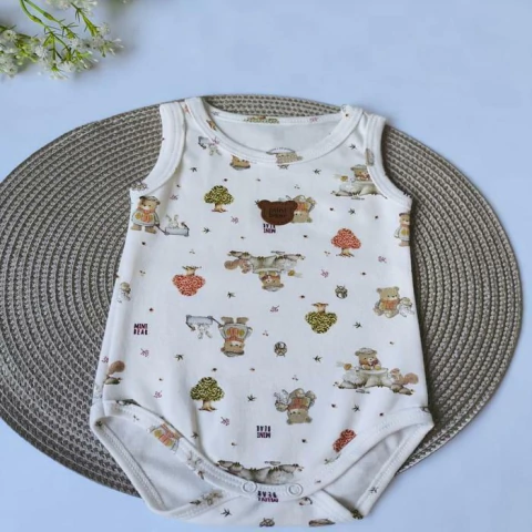 Body Regata Estampa Ursinhos Fio Egípcio 100% Algodão, Tamanho P