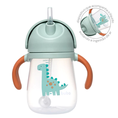 Copo com Dispositivo Canudo Magic Dino 240ml Buba