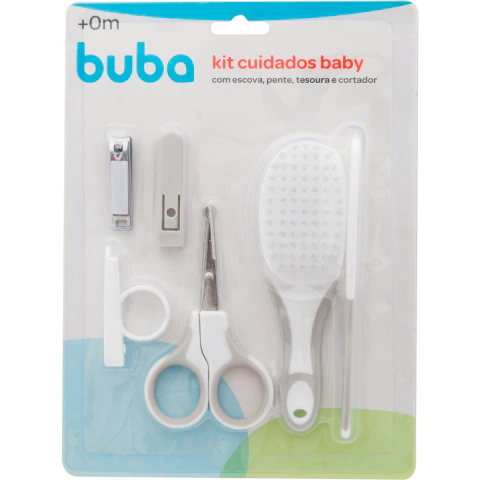 Kit Cuidados Cinza Escova, Pente, Tesoura e Cortador Buba