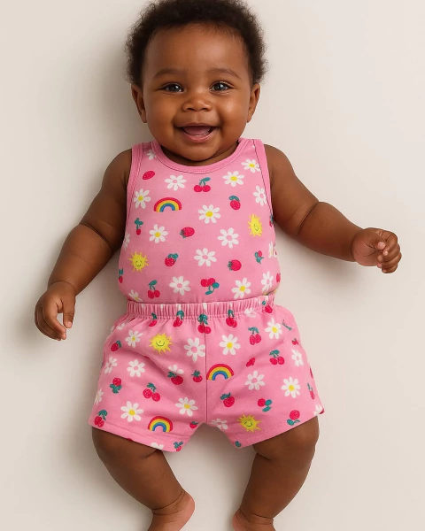 Conjunto Body com Shorts Estampado Rosa 100% algodão, Tamanho M - comprar online