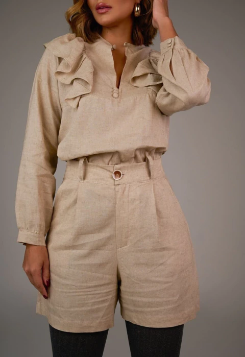 Short Cloé: Linho Leve, Pregas Frontais e Bolsos Faca - comprar online