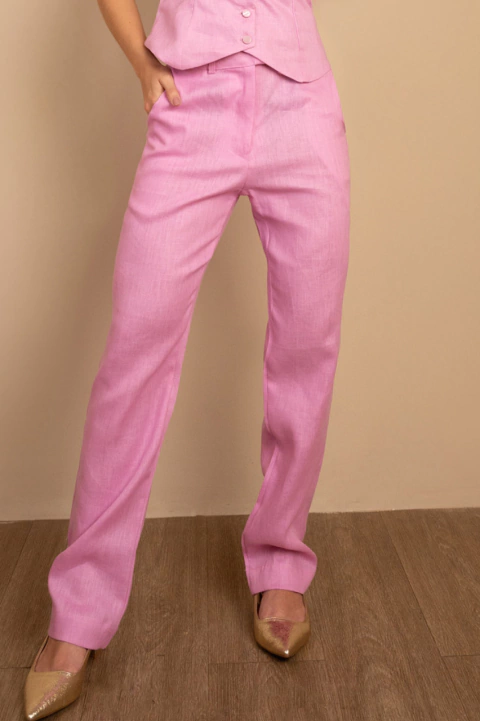 Calça Azaleia: Linho Puro, Bolsos e Abotoamento Invisível - comprar online