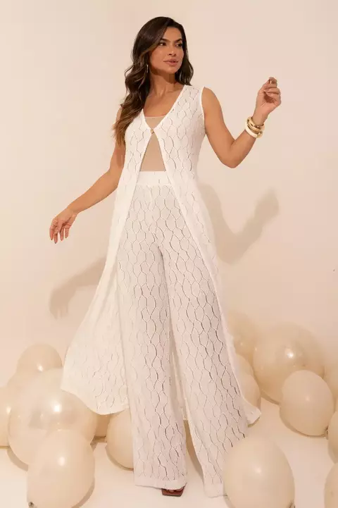 Conjunto Versalhes: Túnica Longa, Calça Pantalona e Renda Geométrica - comprar online